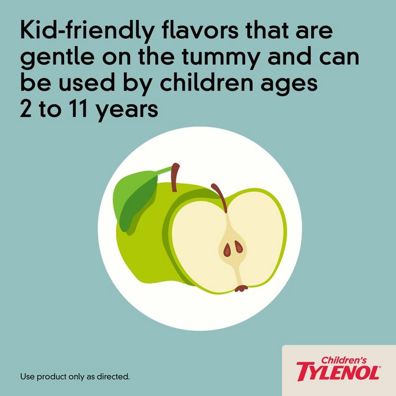 slide 6 of 11, Tylenol Children's Pain + Fever Ages 2 - 11 Years - Apple Flavor Dye-Free Acetaminophen Liquid Suspension- 4 fl oz, 4 fl oz