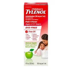 Tylenol Children's Pain + Fever Ages 2 - 11 Years - Apple Flavor Dye-Free Acetaminophen Liquid Suspension- 4 fl oz