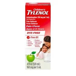 Tylenol Children's Pain + Fever Ages 2 - 11 Years - Apple Flavor Dye-Free Acetaminophen Liquid Suspension- 4 fl oz