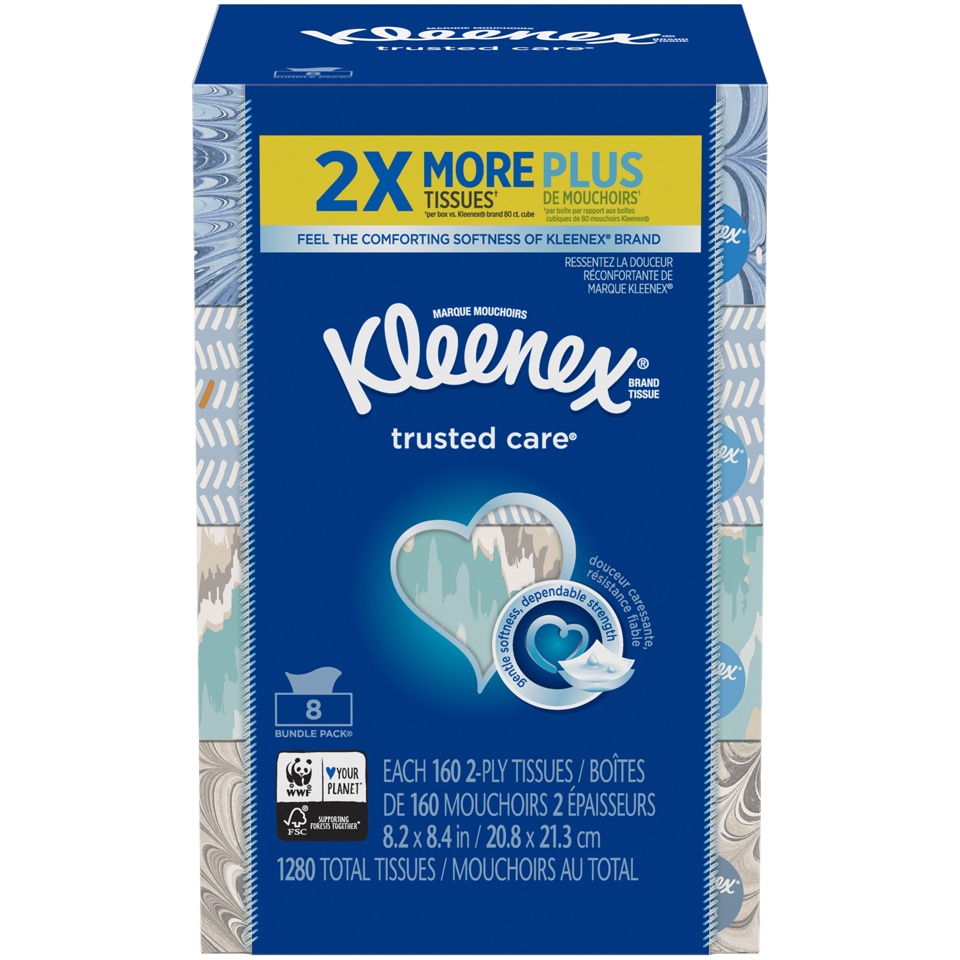 slide 1 of 1, Kleenex Trusted Care Facial Tissue, 8 ct