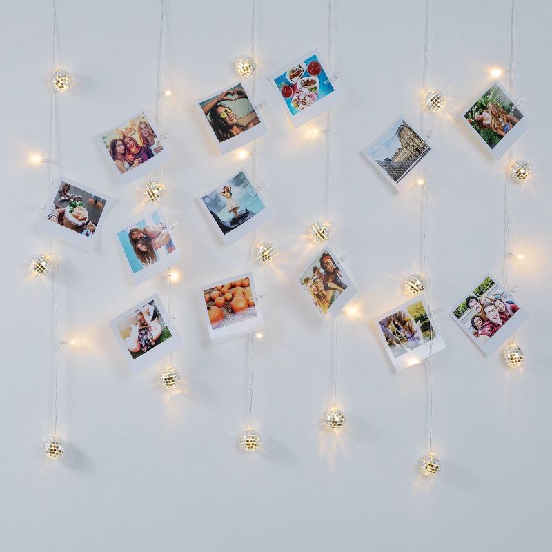 slide 2 of 3, West & Arrow Disco Ball Curtain Light with Photo Clips Battery Powered, 1 ct