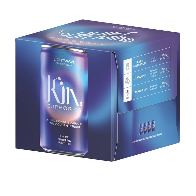 slide 1 of 4, Kin Euphorics Lightwave Non-Alcoholic - 4pk/8 fl oz, 4 ct, 8 fl oz