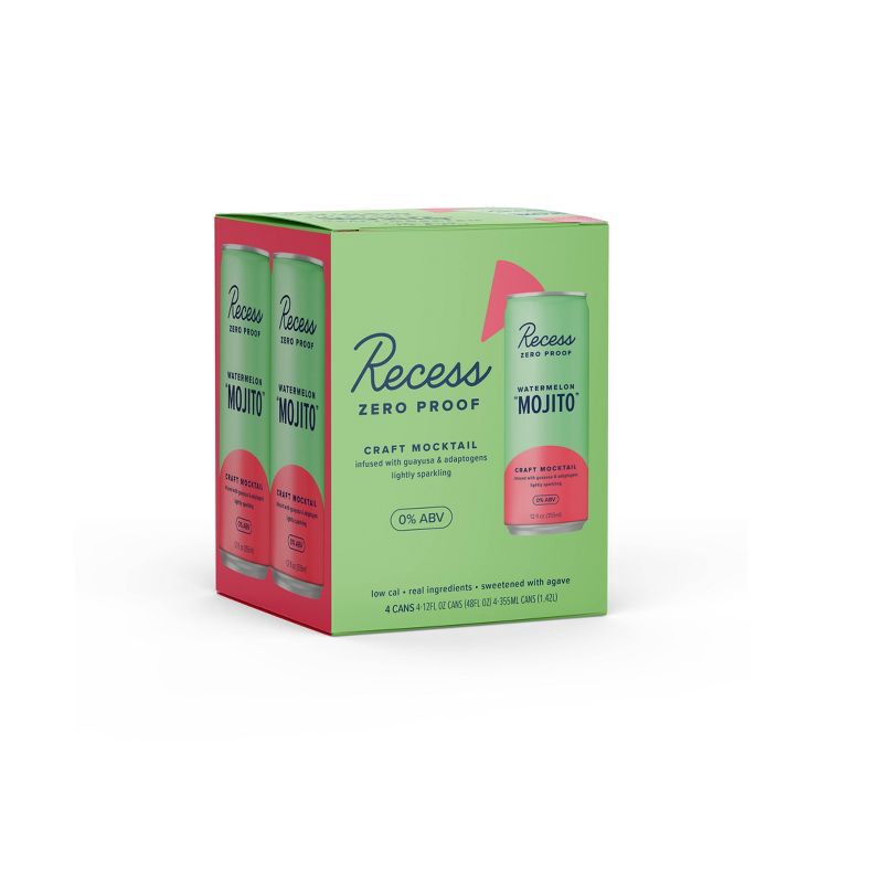 slide 3 of 5, Recess Zero Proof Watermelon Mojito Non-Alcoholic - 4pk/12 fl oz Cans, 4 ct; 12 fl oz