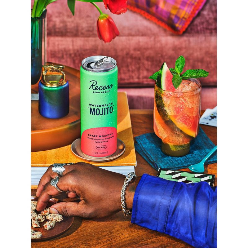 slide 4 of 5, Recess Zero Proof Watermelon Mojito Non-Alcoholic - 4pk/12 fl oz Cans, 4 ct; 12 fl oz