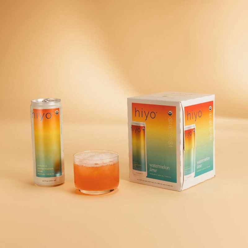 slide 6 of 8, Hiyo NA Hiyo Non-Alcoholic Watermelon Lime Organic Social Tonic - 4pk/12 fl oz Cans, 4 ct; 12 fl oz