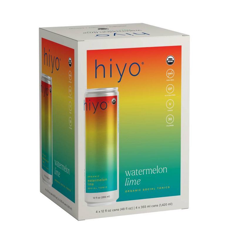 slide 1 of 8, Hiyo NA Hiyo Non-Alcoholic Watermelon Lime Organic Social Tonic - 4pk/12 fl oz Cans, 4 ct; 12 fl oz