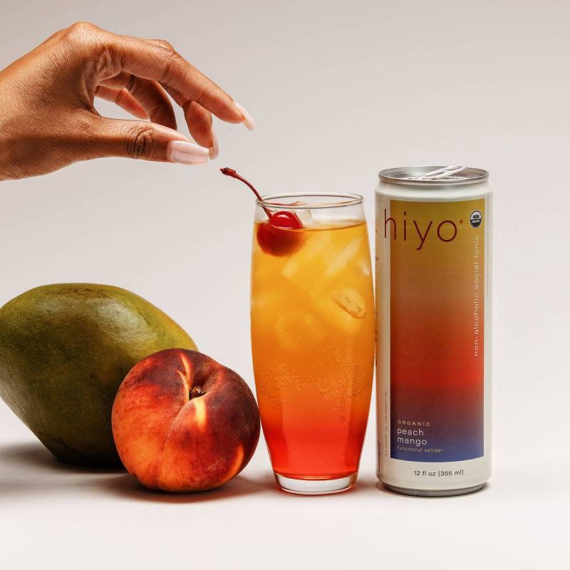 slide 5 of 8, Hiyo NA Hiyo Non-Alcoholic Peach Mango Organic Social Tonic - 4pk/12 fl oz Cans, 4 ct; 12 fl oz