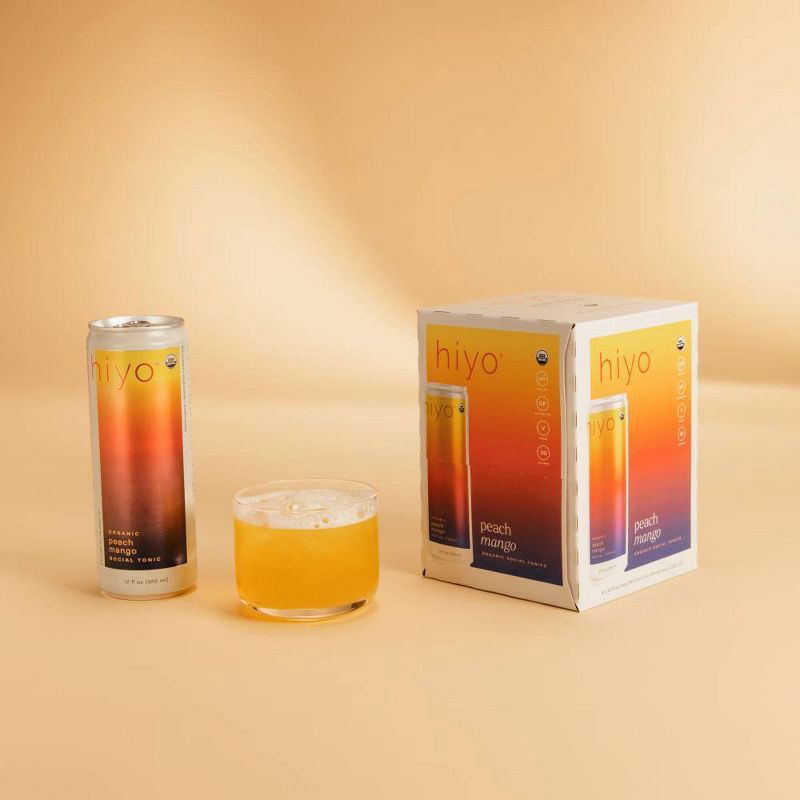 slide 6 of 8, Hiyo NA Hiyo Non-Alcoholic Peach Mango Organic Social Tonic - 4pk/12 fl oz Cans, 4 ct; 12 fl oz