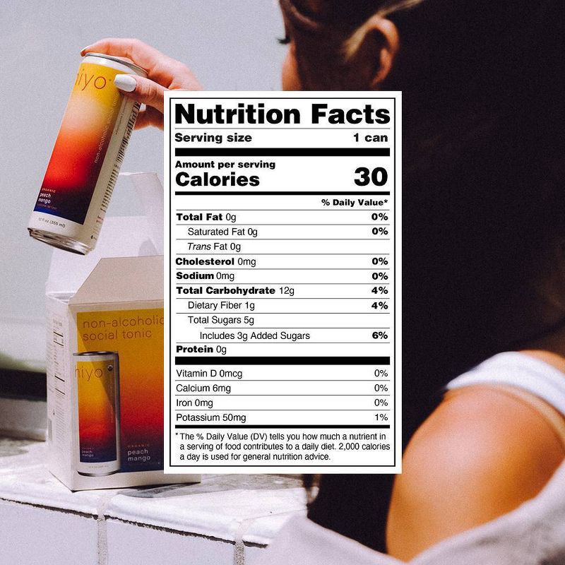 slide 8 of 8, Hiyo NA Hiyo Non-Alcoholic Peach Mango Organic Social Tonic - 4pk/12 fl oz Cans, 4 ct; 12 fl oz