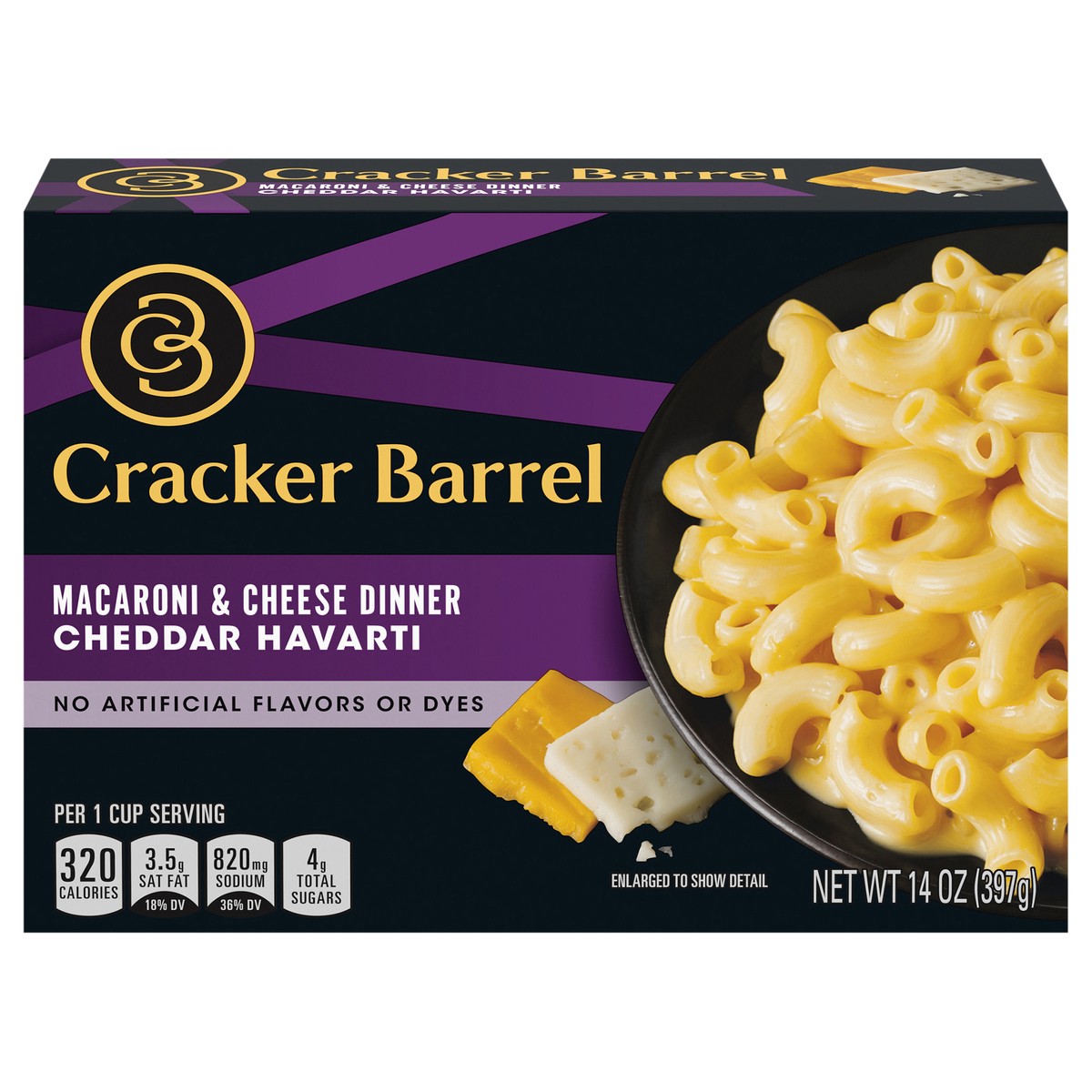 slide 1 of 15, Cracker Barrel Mac and Cheese, 1 Box, for Easy Dinner or Dinner Sides, Cheddar Havarti Flavor, No Artificial Flavors or Dyes, 14 oz, 14 oz