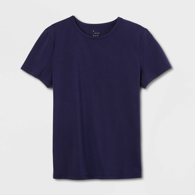 slide 4 of 4, Women's Short Sleeve T-Shirt - A New Day™ Navy XS: Casual Fit, Cotton-Spandex Blend, Crew Neck, Pullover Style, 1 ct