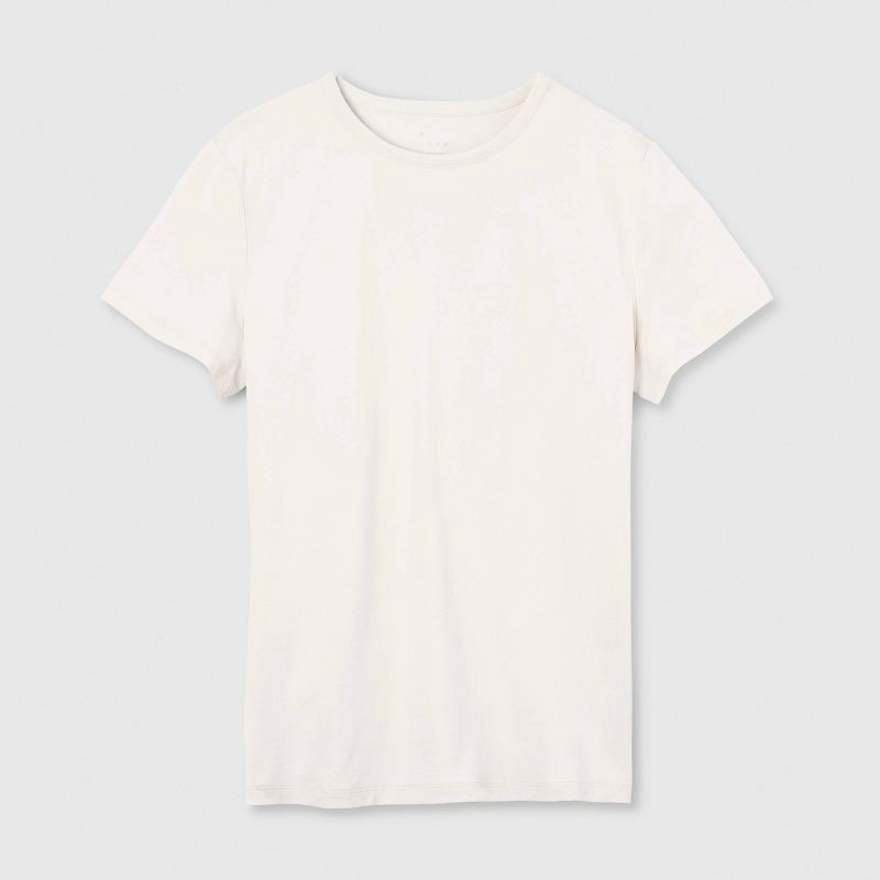 slide 4 of 4, Women's Short Sleeve T-Shirt - A New Day™ Cream M: Lightweight Jersey, Crew Neck, Pullover, 1 ct