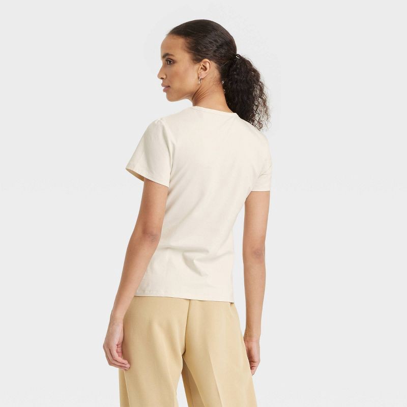 slide 2 of 4, Women's Short Sleeve T-Shirt - A New Day™ Cream S: Cotton Spandex Blend, Lightweight Jersey, Casual Pullover, 1 ct