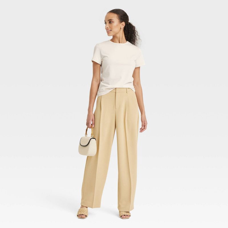 slide 3 of 4, Women's Short Sleeve T-Shirt - A New Day™ Cream S: Cotton Spandex Blend, Lightweight Jersey, Casual Pullover, 1 ct