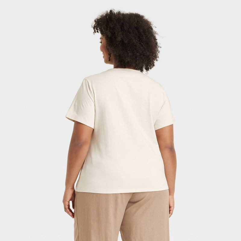 slide 2 of 4, Women's Short Sleeve T-Shirt - A New Day™ Cream XXL: Cotton Spandex Blend, Crew Neck, Jersey Fabric, 1 ct