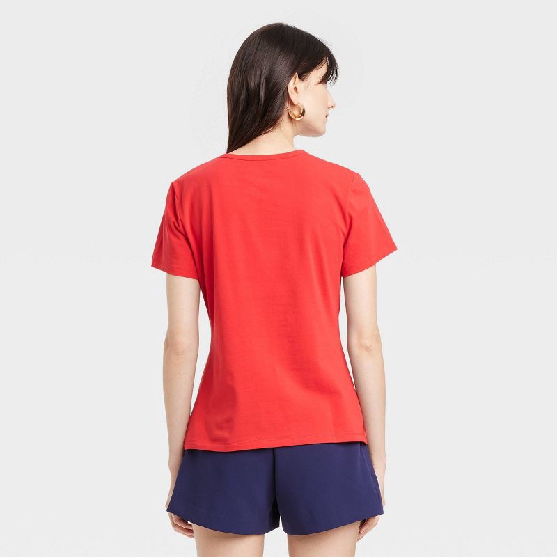 slide 2 of 4, Women's Short Sleeve T-Shirt - A New Day™ Red L: Casual Cotton-Spandex Jersey, Crew Neck Pullover, 1 ct