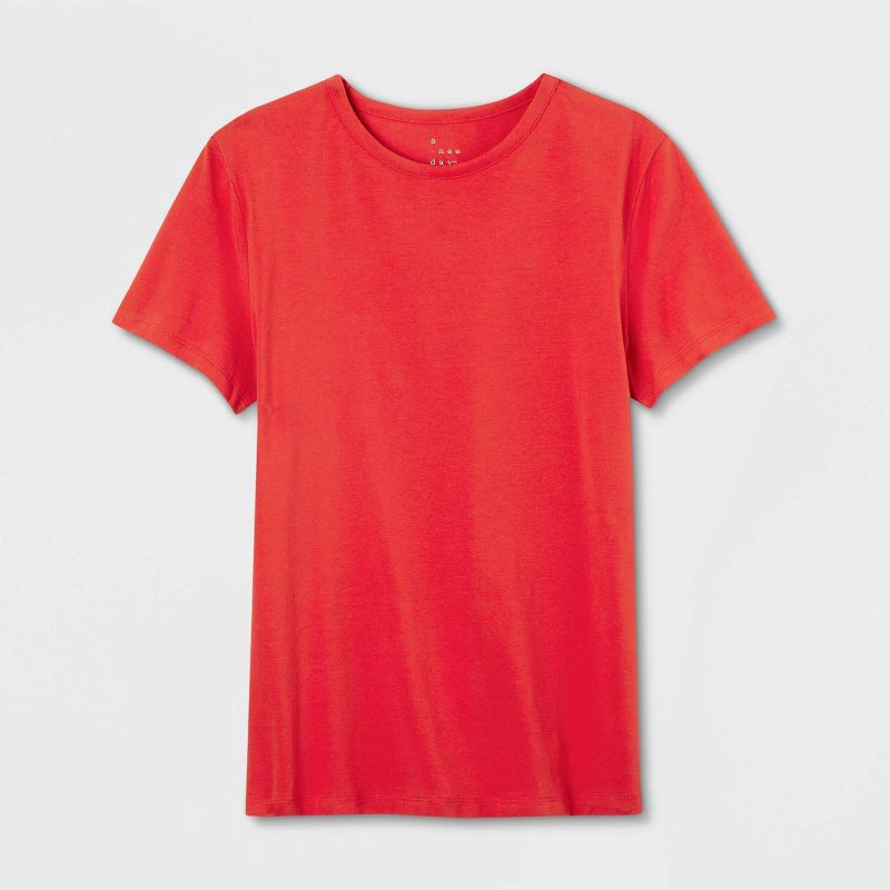 slide 4 of 4, Women's Short Sleeve T-Shirt - A New Day™ Red L: Casual Cotton-Spandex Jersey, Crew Neck Pullover, 1 ct