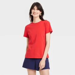 Women's Short Sleeve T-Shirt - A New Day™ Red L: Casual Cotton-Spandex Jersey, Crew Neck Pullover