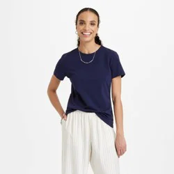 Women's Short Sleeve T-Shirt - A New Day™ Navy M: Cotton Spandex Blend, Crew Neck, Pullover, Jersey Fabric