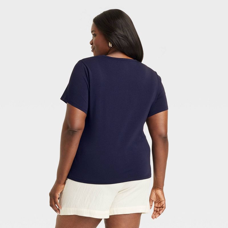 slide 2 of 4, Women's Short Sleeve T-Shirt - A New Day™ Navy XXL: Cotton Spandex Blend, Crew Neck, Jersey Fabric, 1 ct