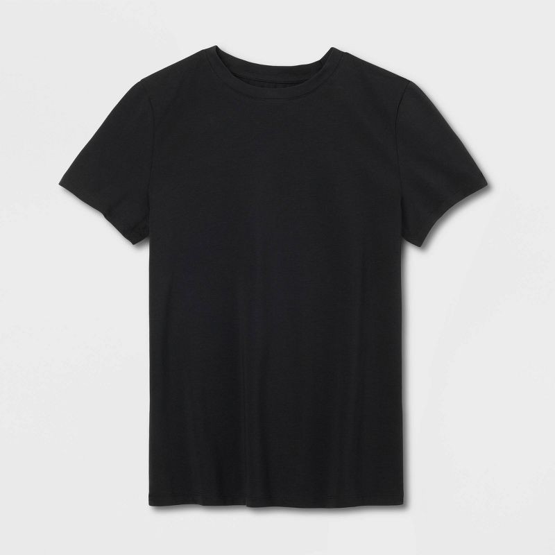 slide 4 of 4, Women's Short Sleeve T-Shirt - A New Day™ Dark Black S: Cotton Spandex Blend, Crew Neck,, 1 ct