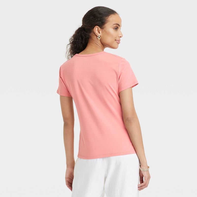 slide 2 of 4, Women's Short Sleeve T-Shirt - A New Day™ Coral M: Cotton-Spandex Blend, Crew Neck, Jersey Fabric, 1 ct