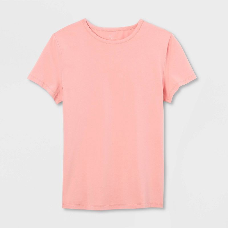 slide 4 of 4, Women's Short Sleeve T-Shirt - A New Day™ Coral M: Cotton-Spandex Blend, Crew Neck, Jersey Fabric, 1 ct