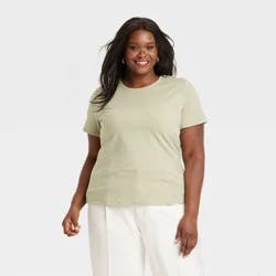 Women's Short Sleeve T-Shirt - A New Day™ Light Green XXL: Cotton-Spandex Blend, Midweight Jersey, Casual Pullover, Crew Neck