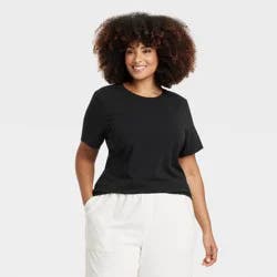 Women's Short Sleeve T-Shirt - A New Day™ Dark Black XXL: Crew Neck, Lightweight Jersey, Pullover Style