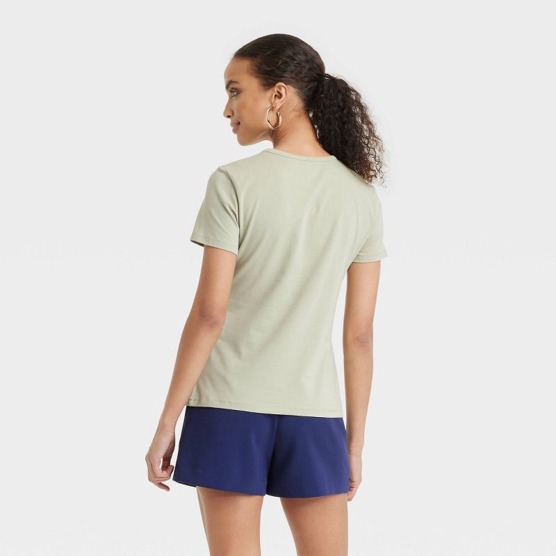 slide 2 of 4, Women's Short Sleeve T-Shirt - A New Day™ Light Green M: Cotton Spandex Blend, Crew Neck, Pullover Style, 1 ct