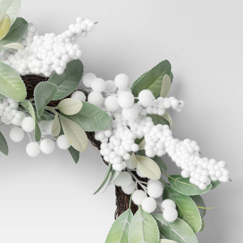 slide 3 of 3, 22" Christmas Unlit Lambs Ear White Berry Wreath - Wondershop™, 1 ct