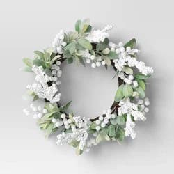 22" Christmas Unlit Lambs Ear White Berry Wreath - Wondershop™