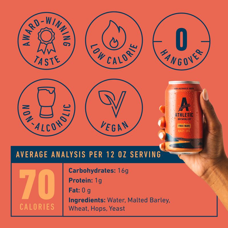 slide 8 of 9, Athletic Brewing Co Athletic Brewing Free Wave Hazy Non-Alcoholic Beer - 12pk/12 fl oz Cans, 12 ct; 12 fl oz