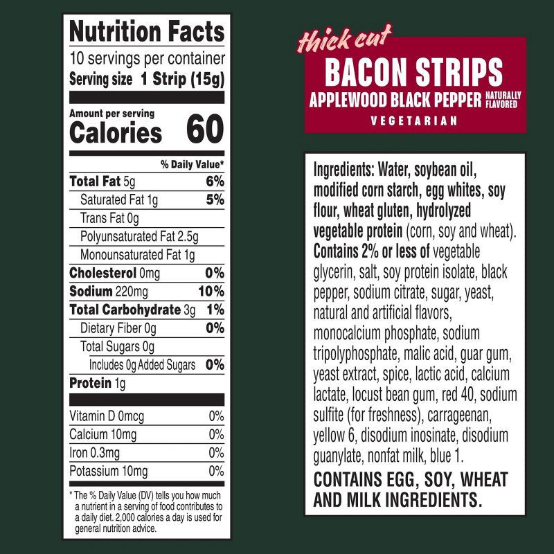 slide 6 of 7, MorningStar Farms Meatless Thick Cut Frozen Bacon Strips Applewood Black Pepper - 5.25oz, 5.25 oz