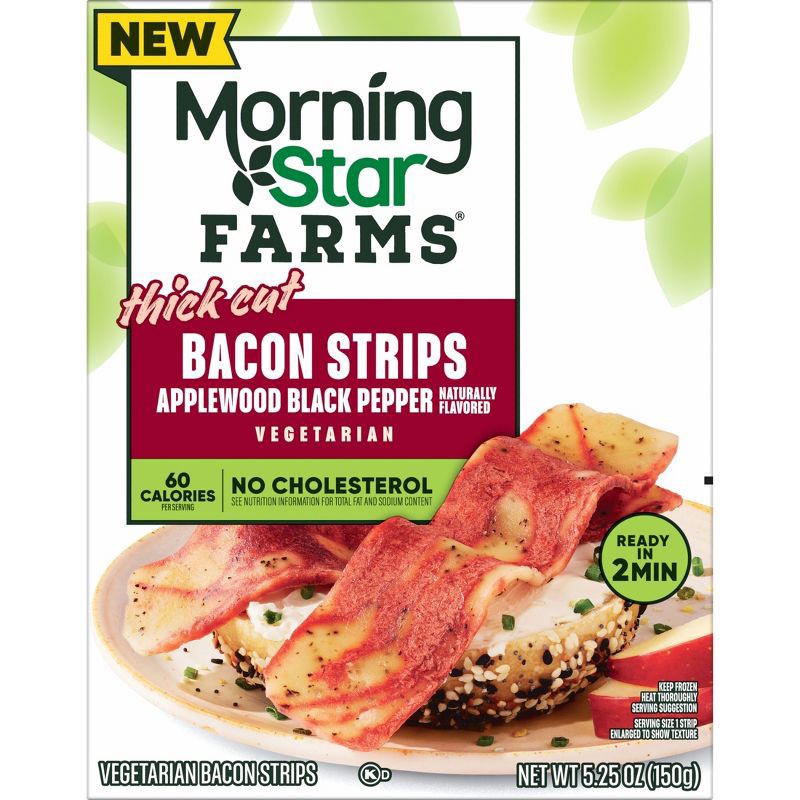 slide 7 of 7, MorningStar Farms Meatless Thick Cut Frozen Bacon Strips Applewood Black Pepper - 5.25oz, 5.25 oz