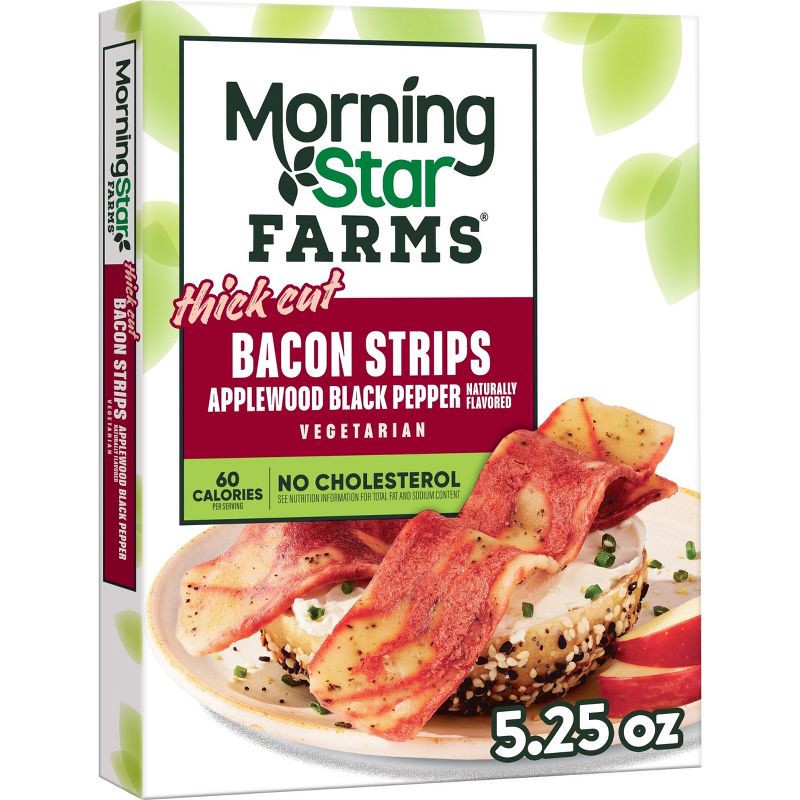 slide 1 of 7, MorningStar Farms Meatless Thick Cut Frozen Bacon Strips Applewood Black Pepper - 5.25oz, 5.25 oz