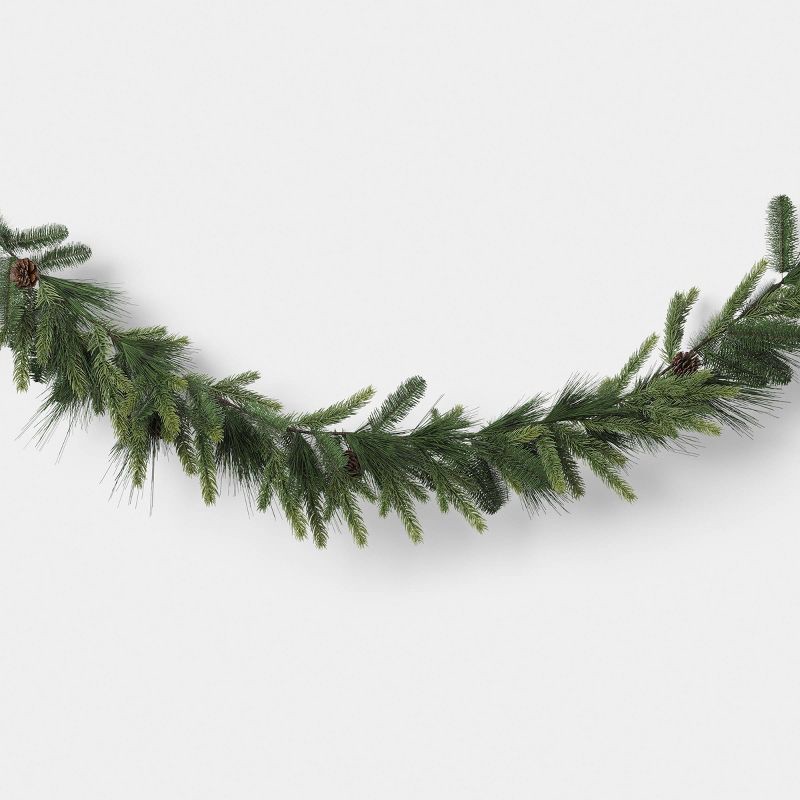 slide 1 of 3, 6' Christmas Unlit Icy Glitter Mixed Green with Pinecones Garland - Wondershop™, 1 ct