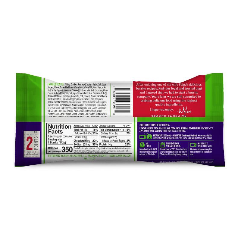slide 2 of 3, Red's All Natural Frozen Chicken Sausage Breakfast Burrito - 5oz, 5 oz