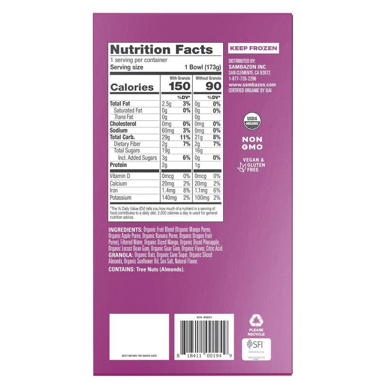 slide 3 of 4, Sambazon Frozen Mango Dragon Fruit Bowl with Fruit & Granola Toppings - 6.1oz, 6.1 oz