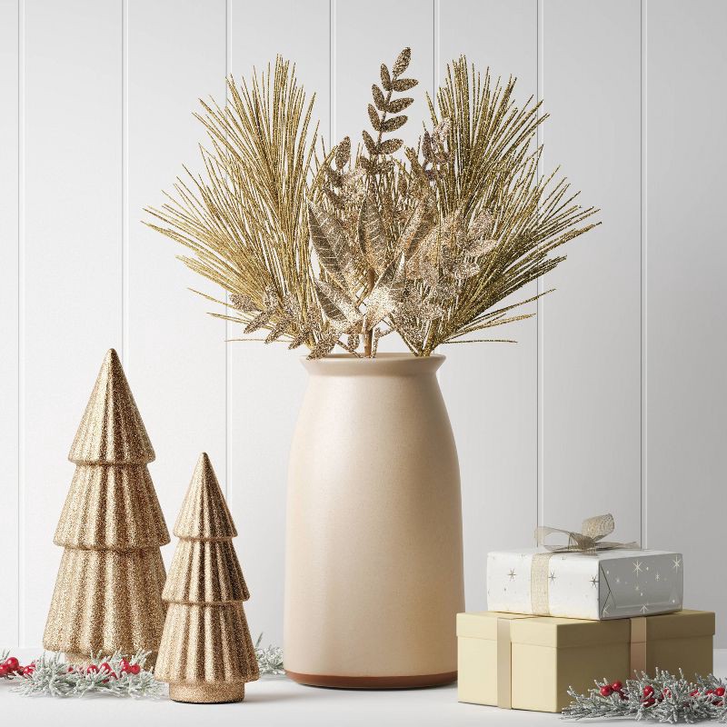 slide 2 of 4, 4pc Christmas Pick Set Champagne 2 Mixed Leaves Picks 2 Hard Needle - Wondershop™, 4 ct