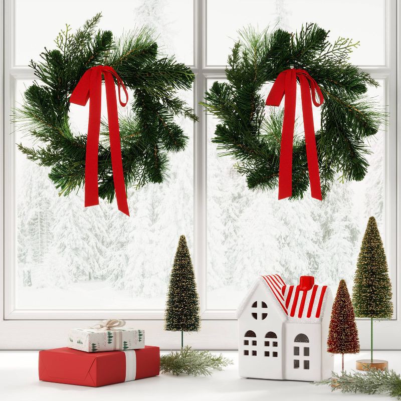 slide 2 of 3, 2pk Christmas Mini Wreath Red Bow - Wondershop™, 2 ct