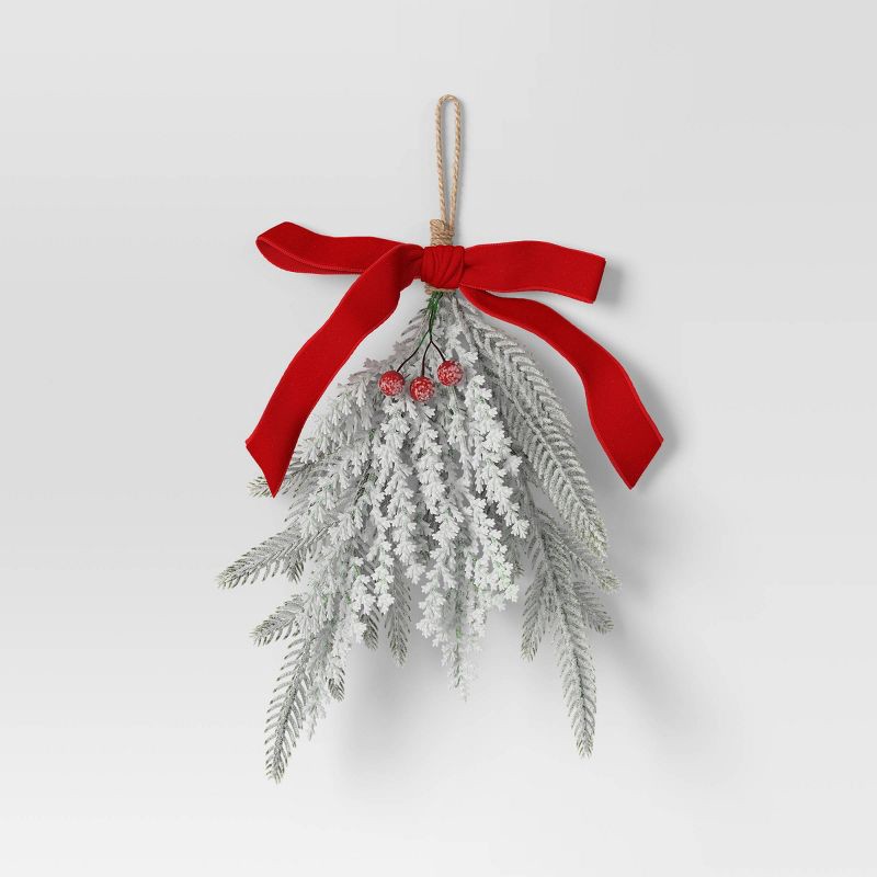 slide 3 of 3, 4ct Christmas Mini Swag Flocked Red Berries and Red Bow - Wondershop™, 4 ct