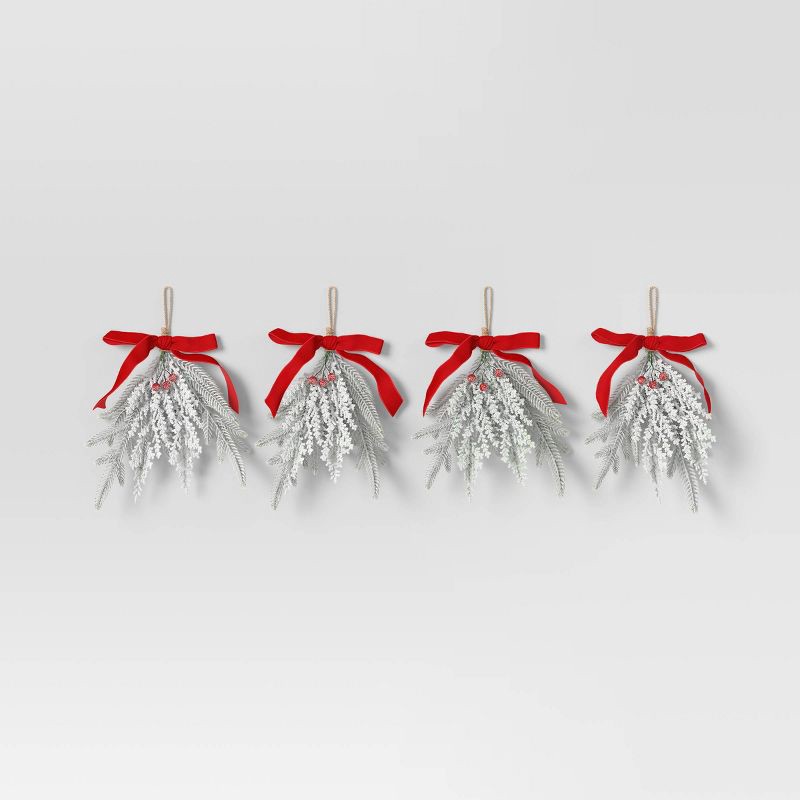 slide 1 of 3, 4ct Christmas Mini Swag Flocked Red Berries and Red Bow - Wondershop™, 4 ct