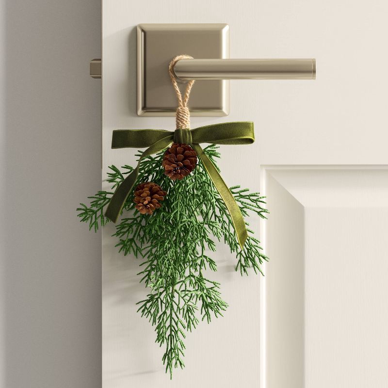 slide 2 of 3, 4ct Christmas Mini Swag Pinecones and Green Bow - Wondershop™, 4 ct