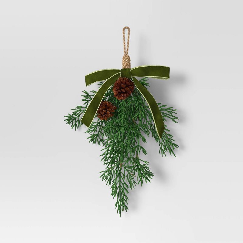 slide 3 of 3, 4ct Christmas Mini Swag Pinecones and Green Bow - Wondershop™, 4 ct