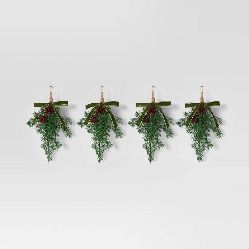 slide 1 of 3, 4ct Christmas Mini Swag Pinecones and Green Bow - Wondershop™, 4 ct