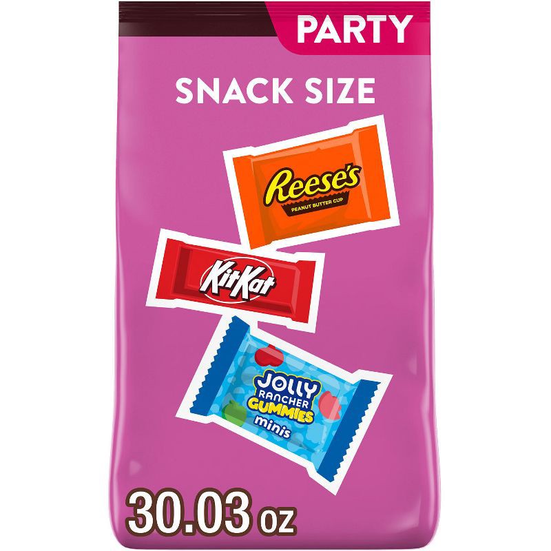 slide 1 of 7, Reese's, Jolly Rancher, Kit Kat Assorted Snack Size Candy Party Bag - 30.03oz, 30.03 oz