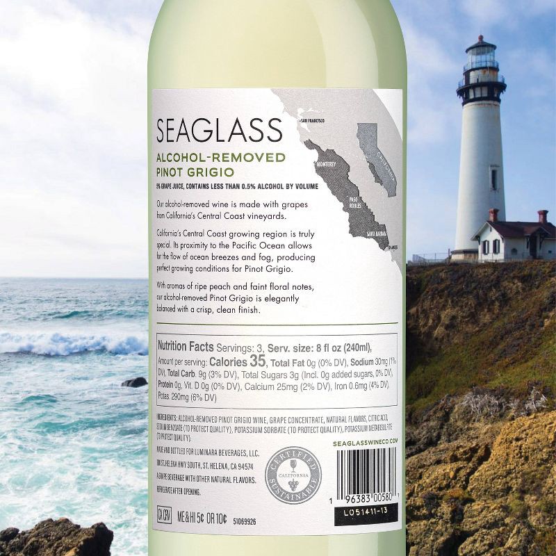 slide 3 of 7, SeaGlass Non-Alcoholic Pinot Grigio - 750ml Bottle, 750 ml