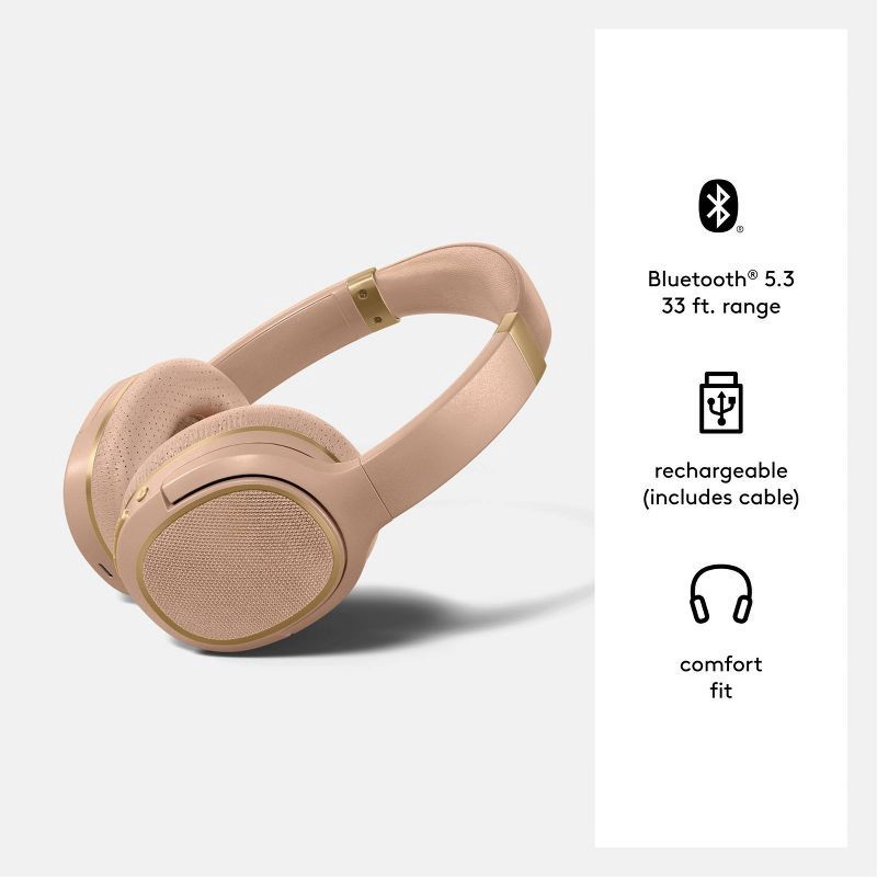 slide 5 of 5, Active Noise Cancelling Bluetooth Wireless Over-Ear Headphones - heyday™ Peach: Adjustable Headband, Built-In Microphone, 40H Battery, USB-C, 1 ct