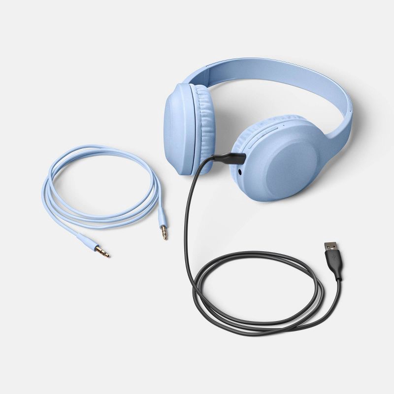 slide 2 of 4, Wireless Bluetooth Headphone with USB-C Aux Cable - heyday™ Peri Blue: On-Ear, Built-In Microphone, 1 ct